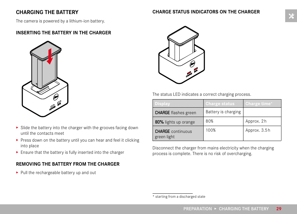 Charging the battery | LEICA M11 Monochrom Rangefinder Camera User Manual | Page 29 / 185