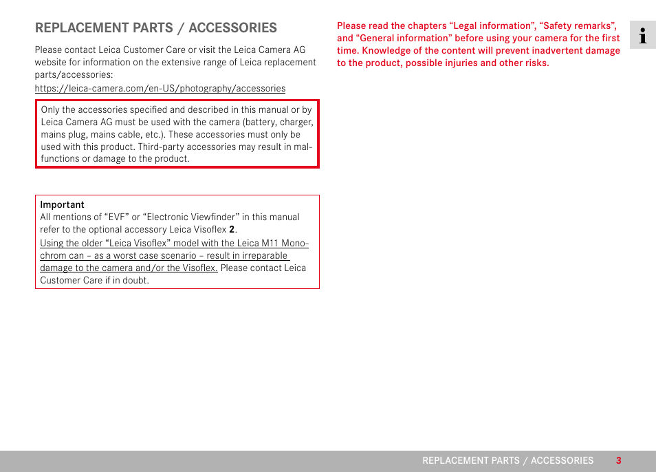 Replacement parts / accessories | LEICA M11 Monochrom Rangefinder Camera User Manual | Page 3 / 185