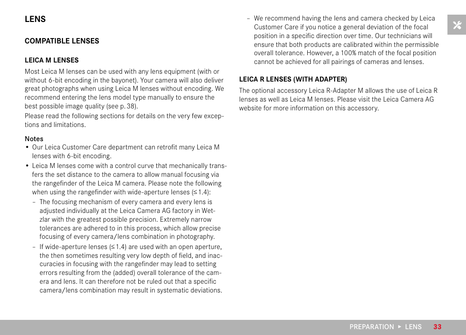 Lens, Compatible lenses | LEICA M11 Monochrom Rangefinder Camera User Manual | Page 33 / 185