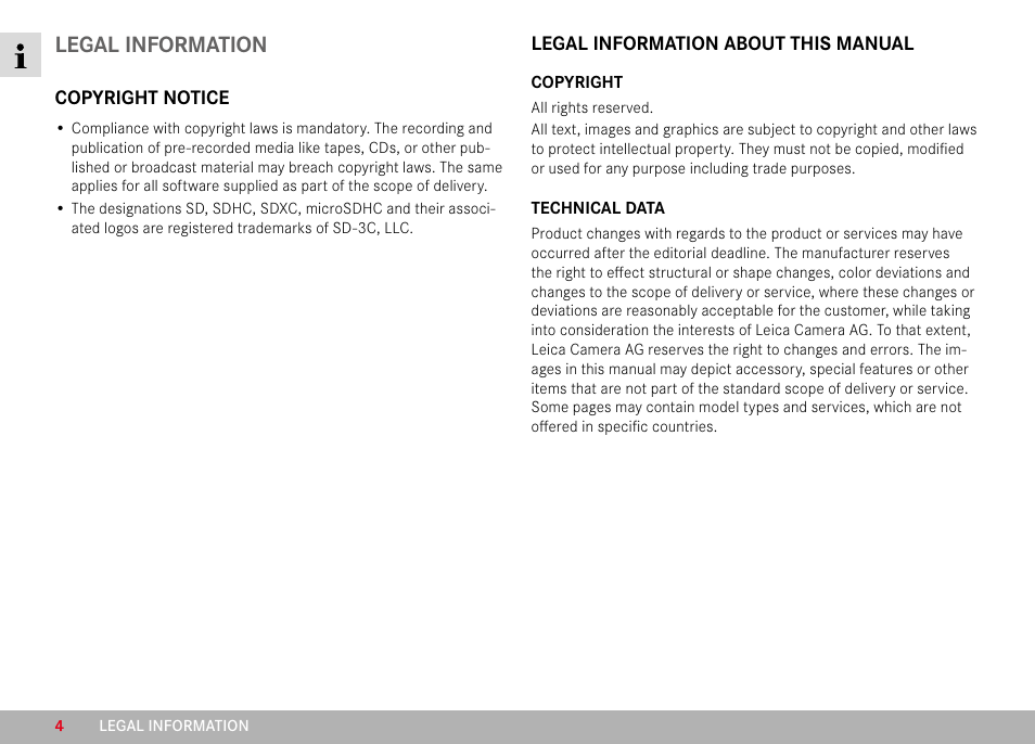 Legal information | LEICA M11 Monochrom Rangefinder Camera User Manual | Page 4 / 185