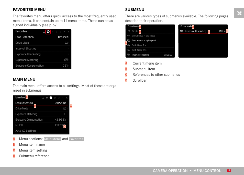 Main menu | LEICA M11 Monochrom Rangefinder Camera User Manual | Page 53 / 185