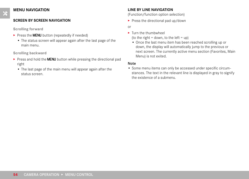 Menu navigation | LEICA M11 Monochrom Rangefinder Camera User Manual | Page 54 / 185