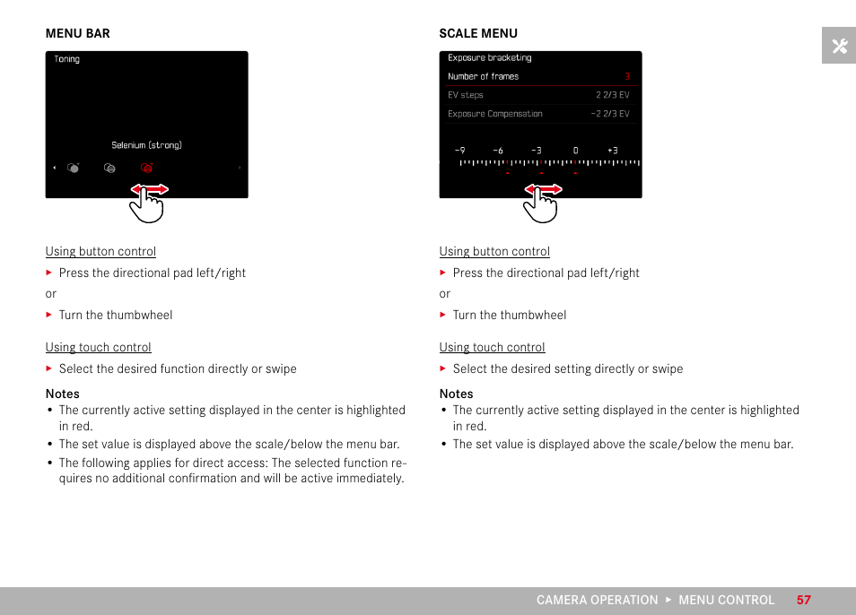 Menu bar, Scale menu, Menu bar scale menu | LEICA M11 Monochrom Rangefinder Camera User Manual | Page 57 / 185