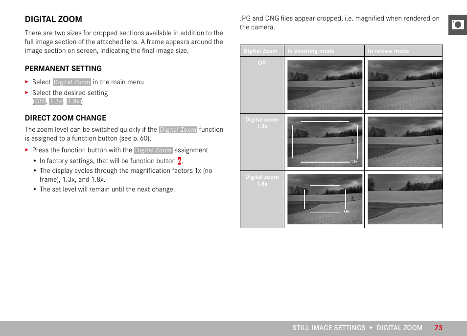 Digital zoom | LEICA M11 Monochrom Rangefinder Camera User Manual | Page 73 / 185