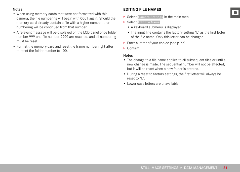 Editing file names | LEICA M11 Monochrom Rangefinder Camera User Manual | Page 81 / 185