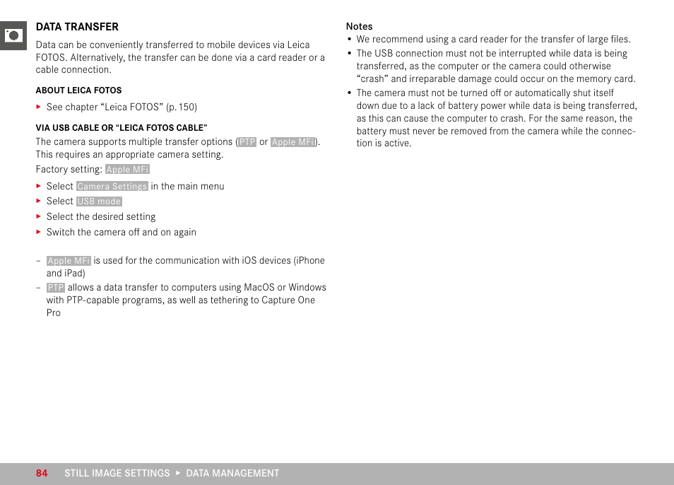 Data transfer | LEICA M11 Monochrom Rangefinder Camera User Manual | Page 84 / 185