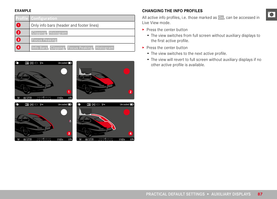 Changing the info profiles | LEICA M11 Monochrom Rangefinder Camera User Manual | Page 87 / 185