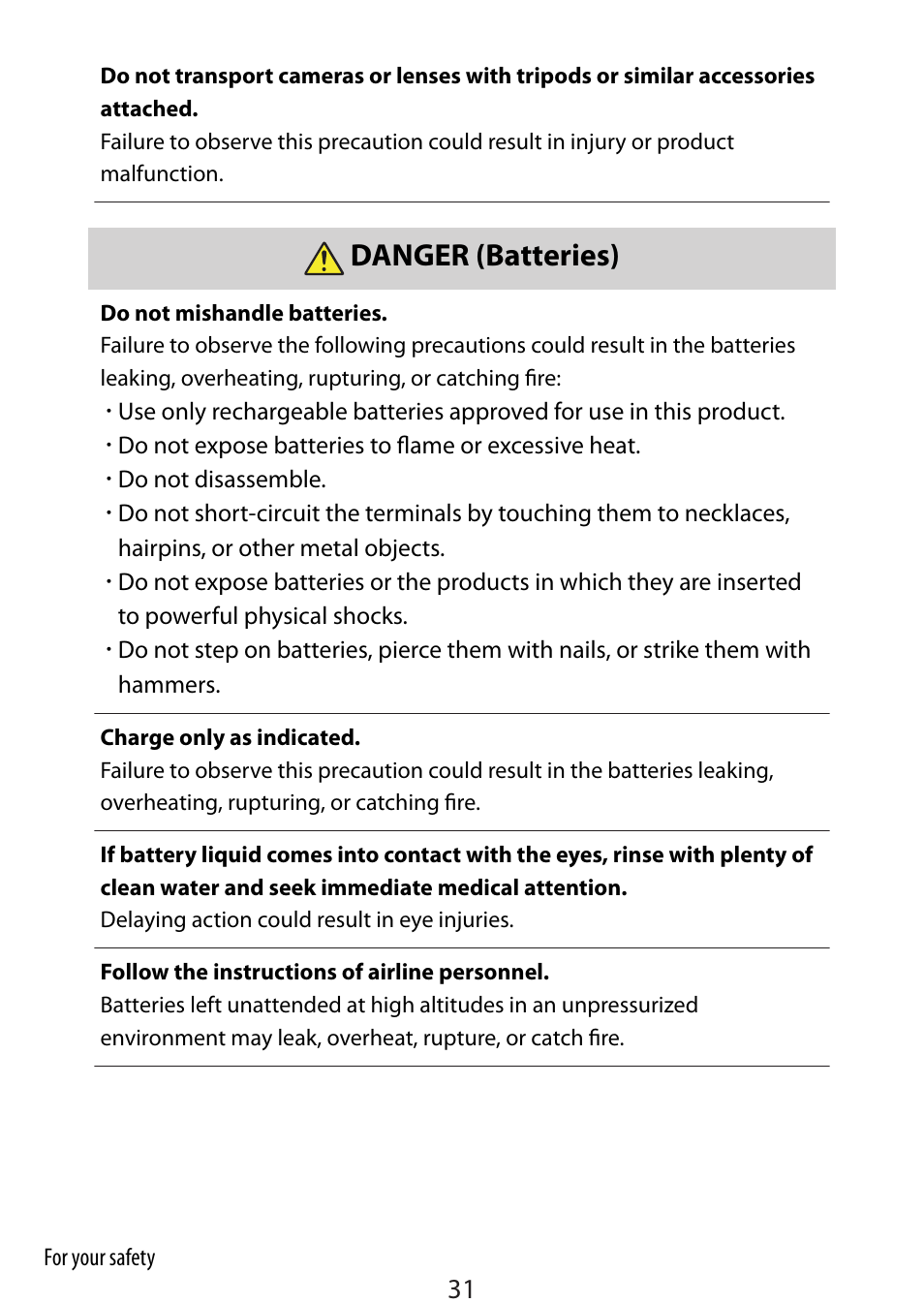 Danger (batteries) | Nikon Zfc Mirrorless Camera with 28mm Lens User Manual | Page 31 / 624