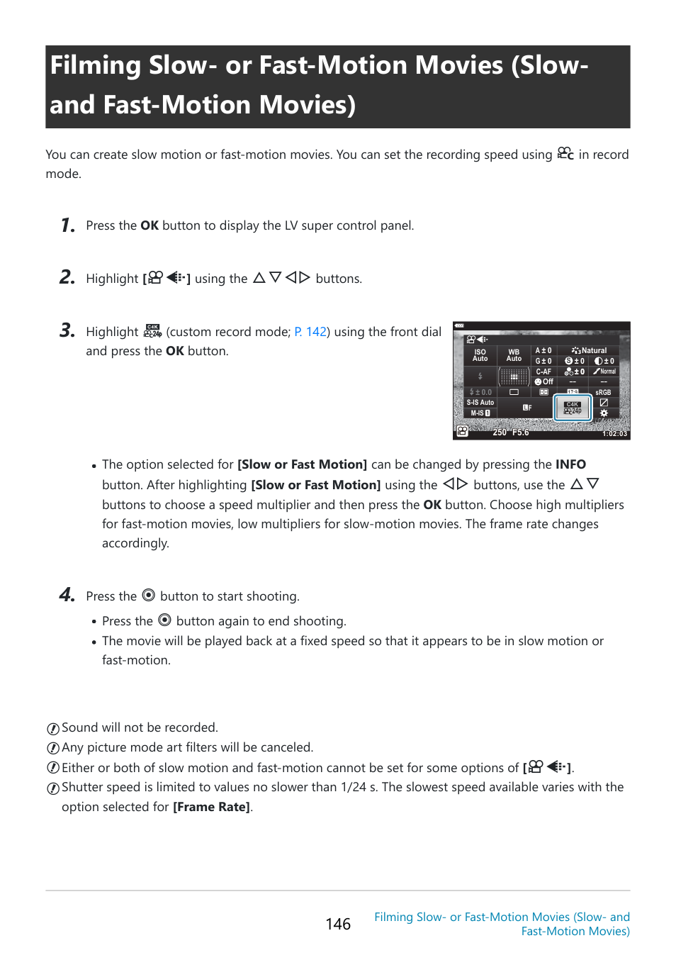 Filming slow- or, Fghi, C c c c | OM SYSTEM OM-5 Mirrorless Camera with 12-45mm f/4 PRO Lens (Silver) User Manual | Page 146 / 467