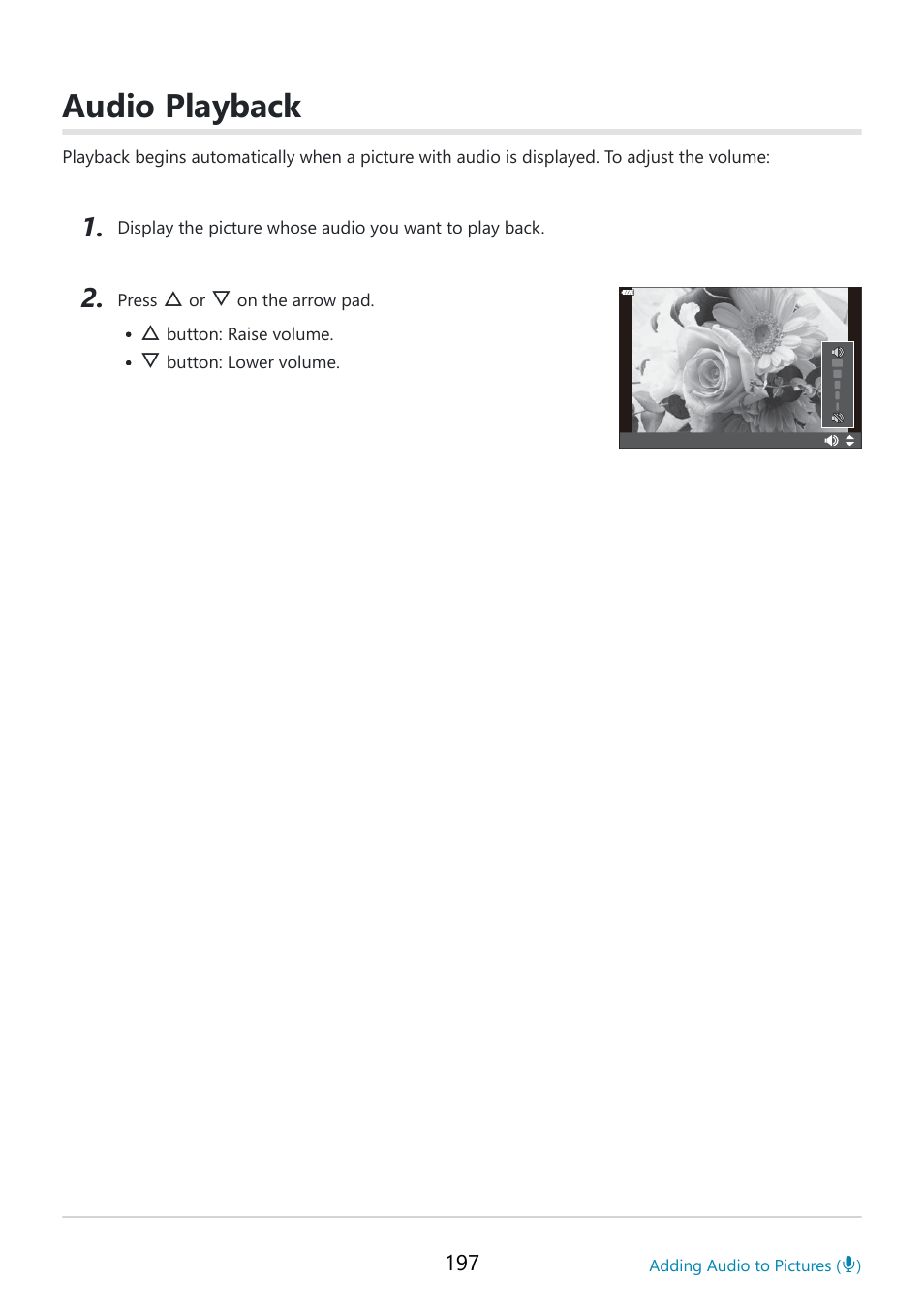 Audio playback, P. 197 | OM SYSTEM OM-5 Mirrorless Camera with 12-45mm f/4 PRO Lens (Silver) User Manual | Page 197 / 467