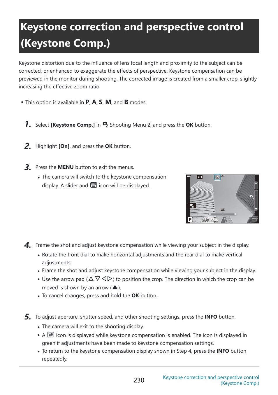 One compensation, P. 230 | OM SYSTEM OM-5 Mirrorless Camera with 12-45mm f/4 PRO Lens (Silver) User Manual | Page 230 / 467