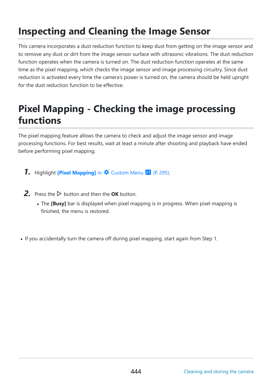 Inspecting and cleaning the image sensor, Eduction, P. 444 | Ocessing functions | OM SYSTEM OM-5 Mirrorless Camera with 12-45mm f/4 PRO Lens (Silver) User Manual | Page 444 / 467