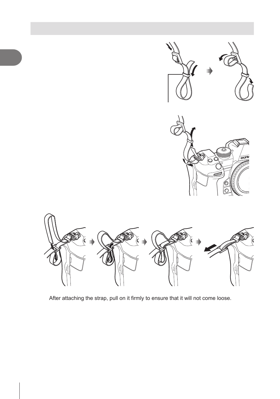 Attaching the strap, P. 18 | OM SYSTEM OM-1 Mirrorless Camera User Manual | Page 18 / 342