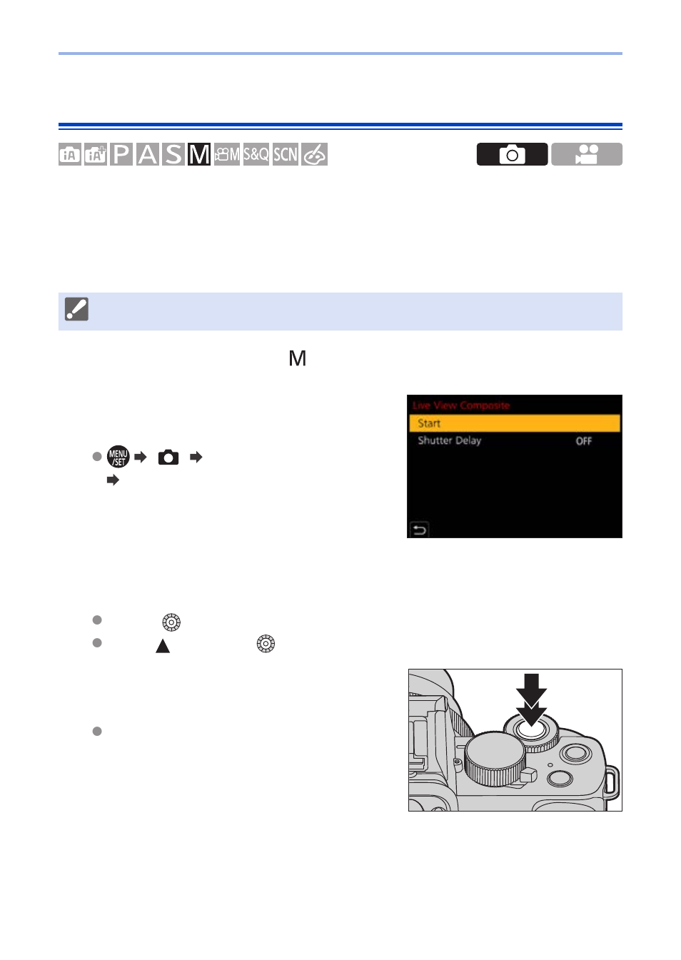 Live view composite recording | Panasonic Lumix G100 Mirrorless Camera with 12-32mm Lens User Manual | Page 101 / 509