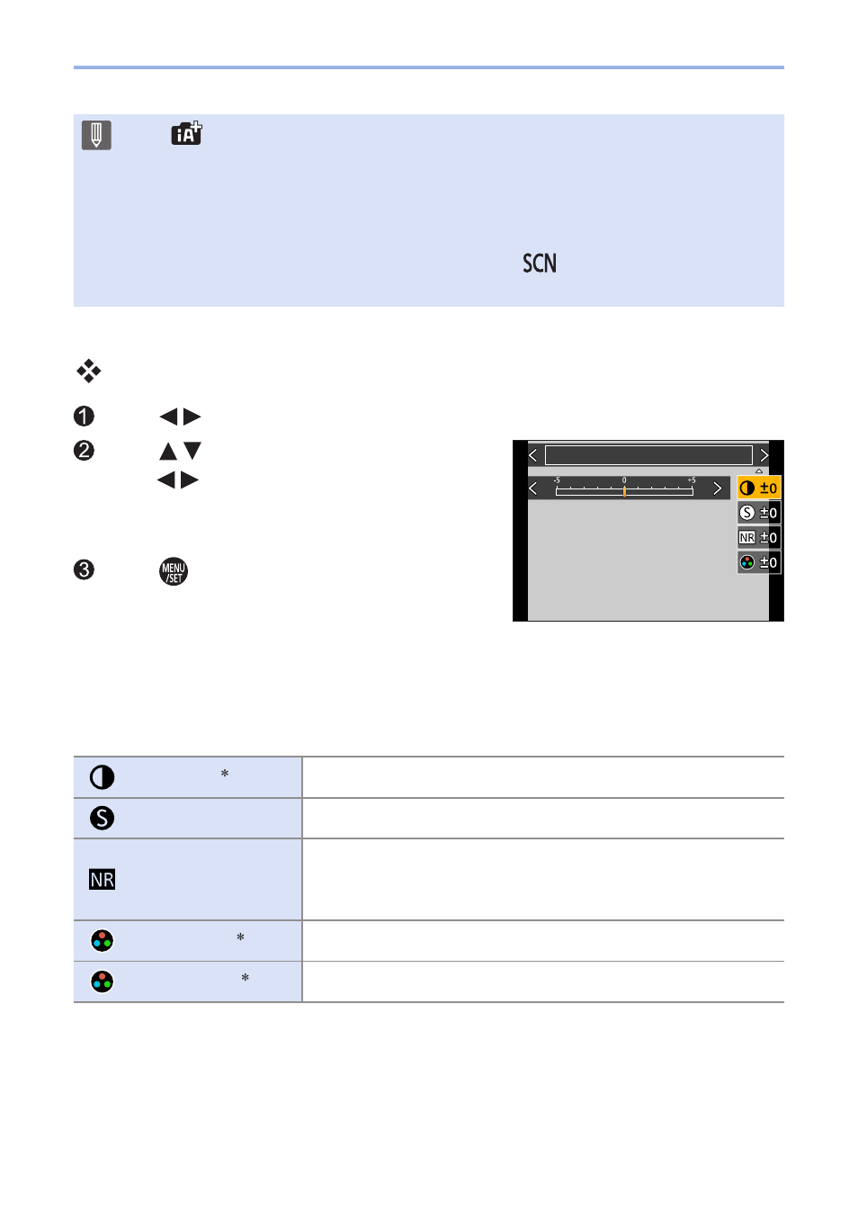 Adjusting image quality | Panasonic Lumix G100 Mirrorless Camera with 12-32mm Lens User Manual | Page 222 / 509