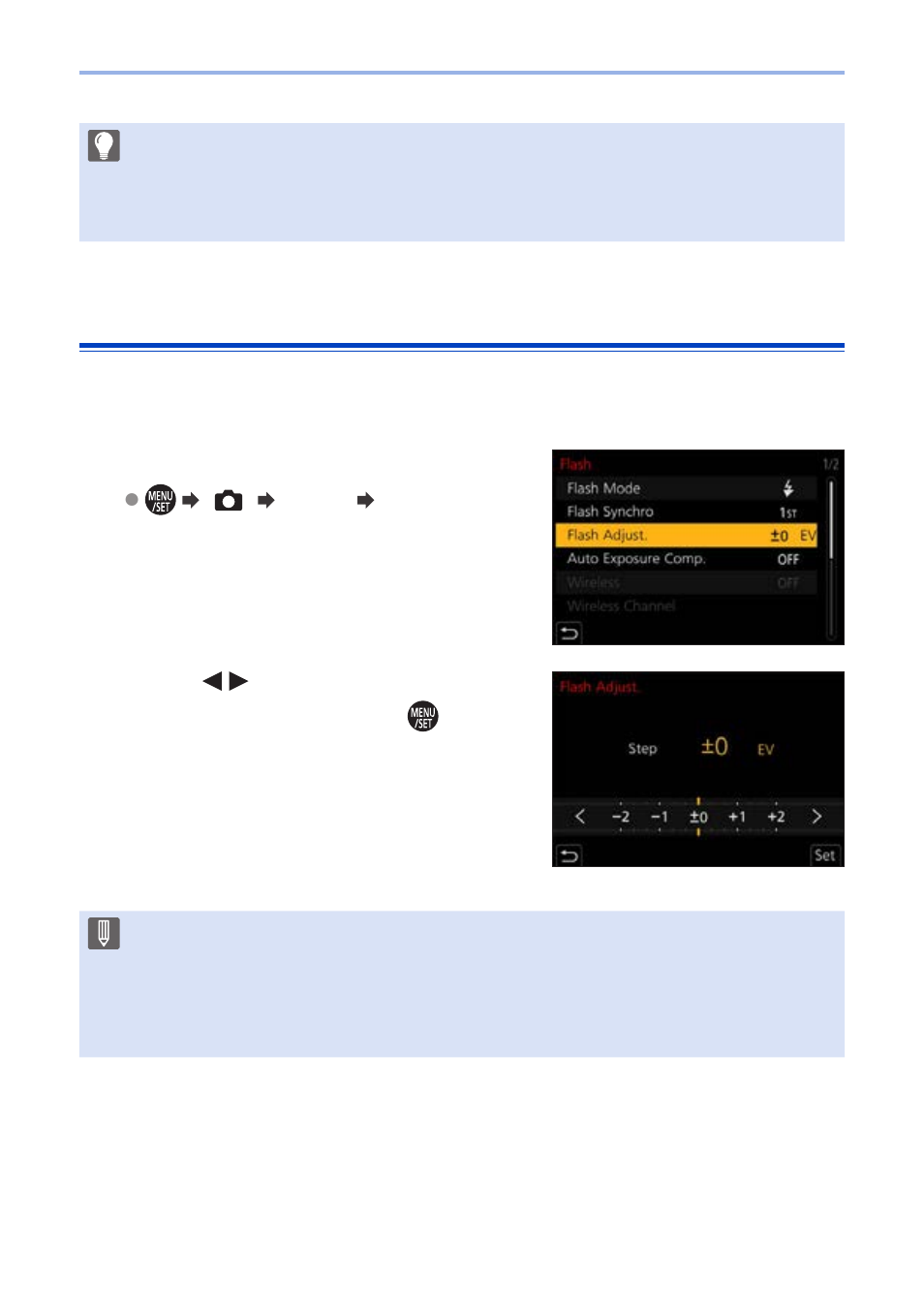 Flash adjust | Panasonic Lumix G100 Mirrorless Camera with 12-32mm Lens User Manual | Page 231 / 509