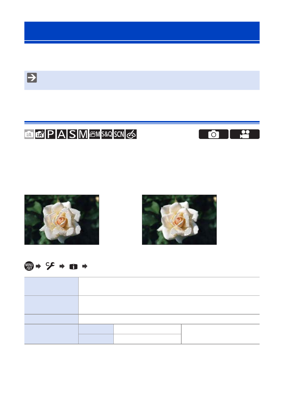 Video settings (display), Zebra pattern | Panasonic Lumix G100 Mirrorless Camera with 12-32mm Lens User Manual | Page 267 / 509