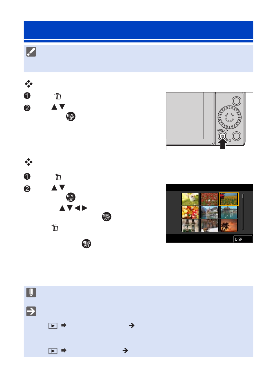 Deleting images, Delete single, Delete multi | Panasonic Lumix G100 Mirrorless Camera with 12-32mm Lens User Manual | Page 279 / 509