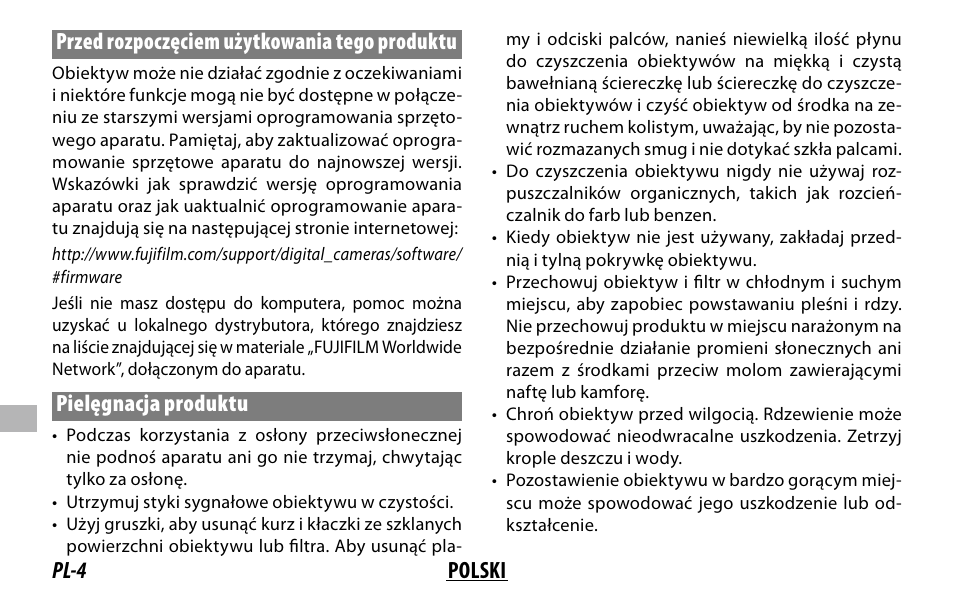 Pielęgnacja produktu | FujiFilm XC 35mm f/2 Lens User Manual | Page 88 / 120