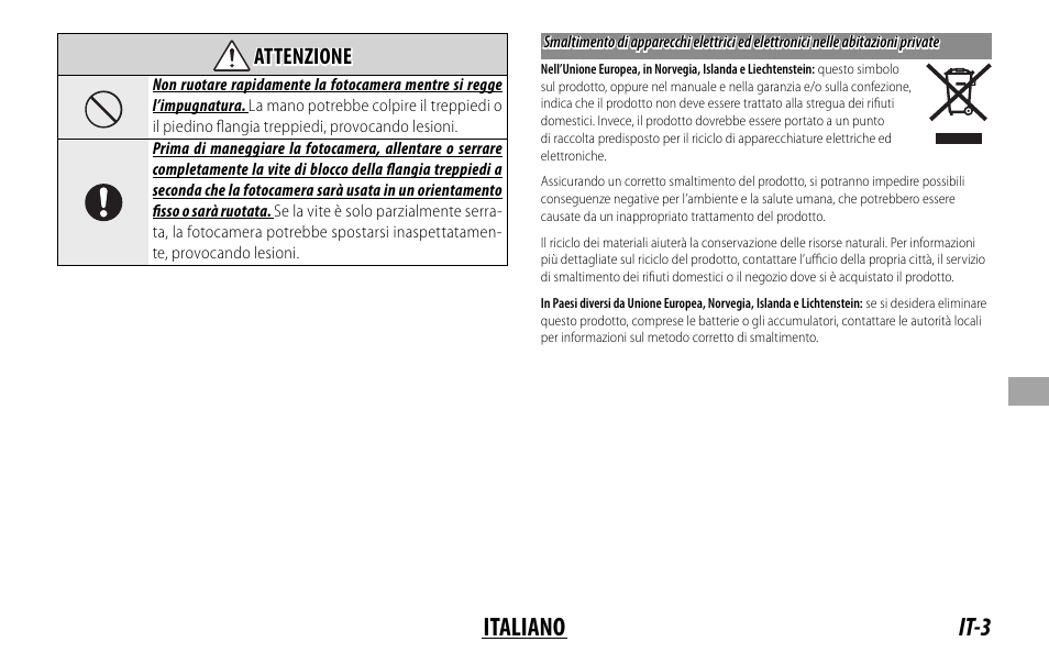 It-3 italiano, Attenzione attenzione | FujiFilm XF 50-140mm f/2.8 R LM OIS WR Lens User Manual | Page 103 / 170