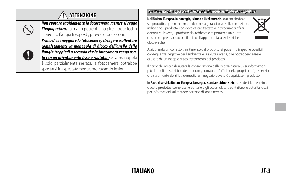 It-3 italiano, Attenzione attenzione | FujiFilm XF 150-600mm f/5.6-8 R LM OIS WR Lens User Manual | Page 123 / 204