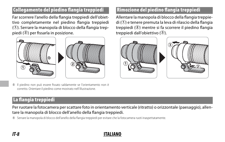 Rimozione del piedino fl angia treppiedi, La fl angia treppiedi | FujiFilm XF 150-600mm f/5.6-8 R LM OIS WR Lens User Manual | Page 128 / 204