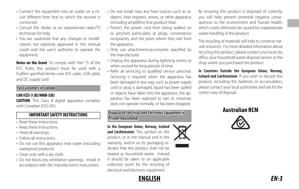 En-3 english, Australian rcm | FujiFilm XF 150-600mm f/5.6-8 R LM OIS WR Lens User Manual | Page 15 / 204