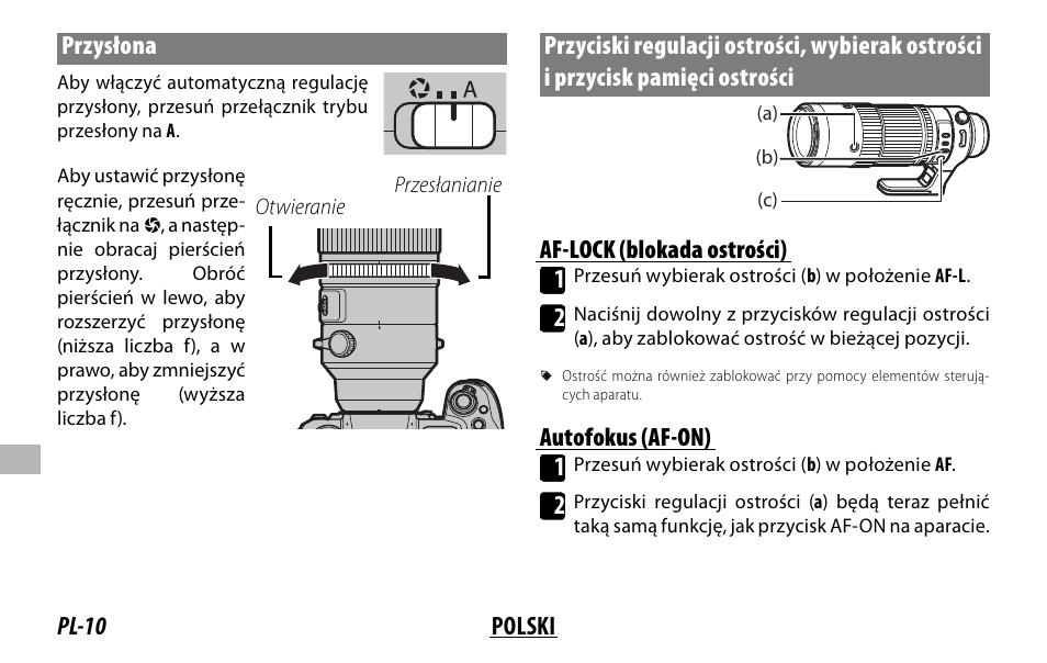 Pl-10 polski przysłona, Af-lock (blokada ostrości) 1, Autofokus (af-on) 1 | FujiFilm XF 150-600mm f/5.6-8 R LM OIS WR Lens User Manual | Page 154 / 204