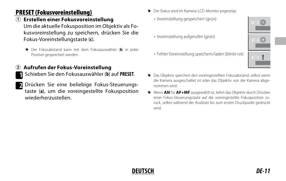 De-11 deutsch preset (fokusvoreinstellung) | FujiFilm XF 150-600mm f/5.6-8 R LM OIS WR Lens User Manual | Page 47 / 204