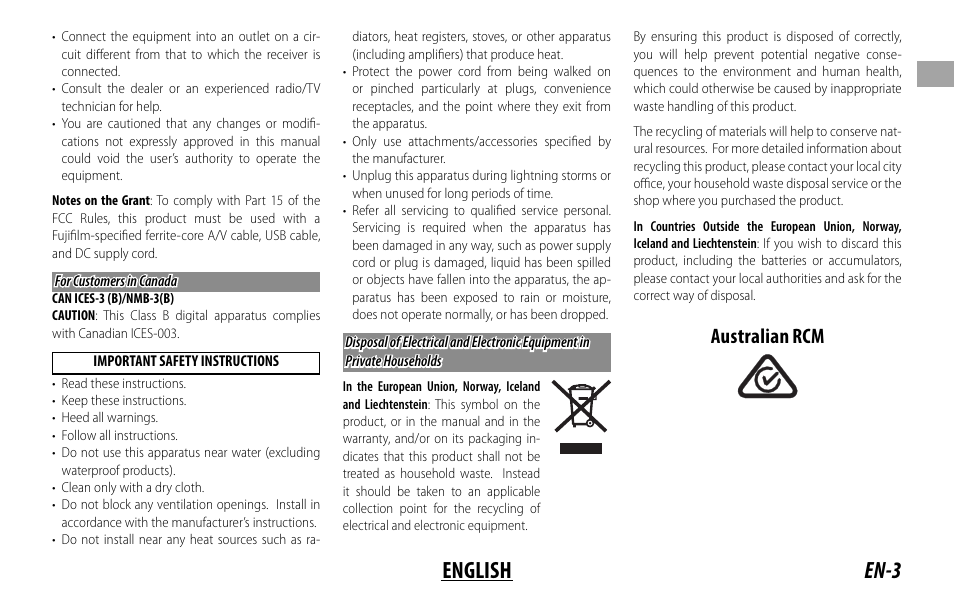 En-3 english, Australian rcm | FujiFilm XF 8-16mm f/2.8 R LM WR Lens User Manual | Page 11 / 140