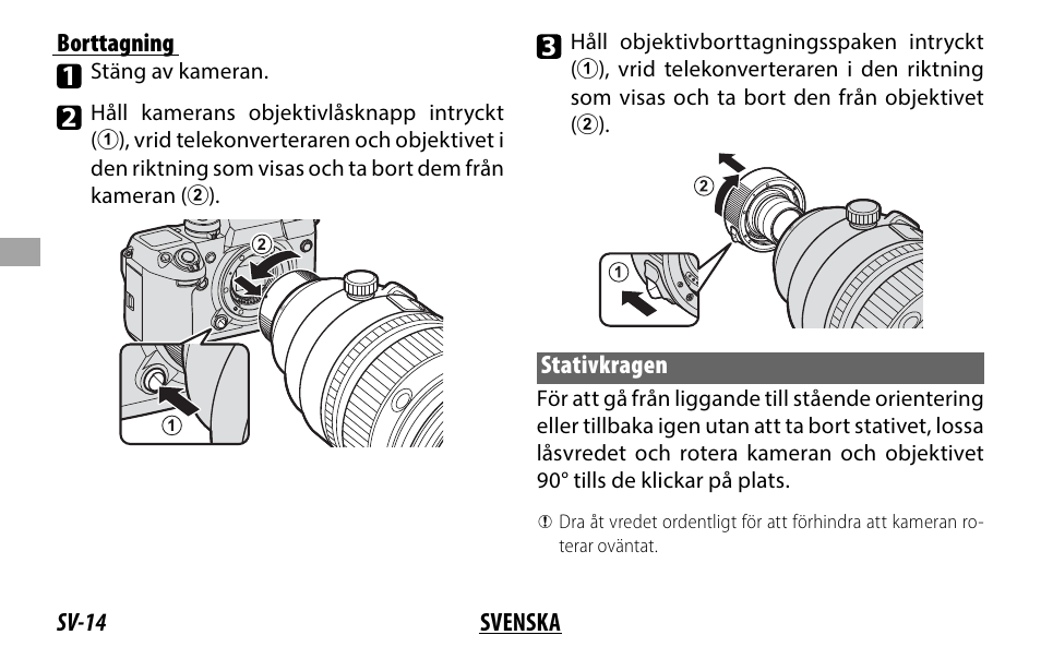 Sv-14 svenska borttagning, Stativkragen | FujiFilm XF 200mm f/2 R LM OIS WR Lens with XF 1.4x TC F2 WR Teleconverter Kit User Manual | Page 104 / 256