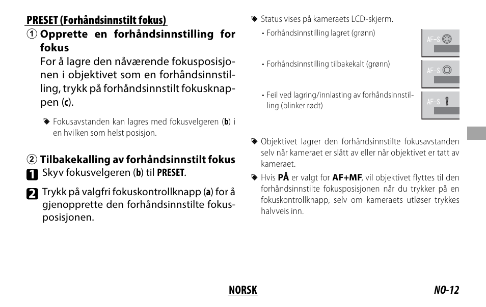 No-12 norsk preset (forhåndsinnstilt fokus) | FujiFilm XF 200mm f/2 R LM OIS WR Lens with XF 1.4x TC F2 WR Teleconverter Kit User Manual | Page 117 / 256