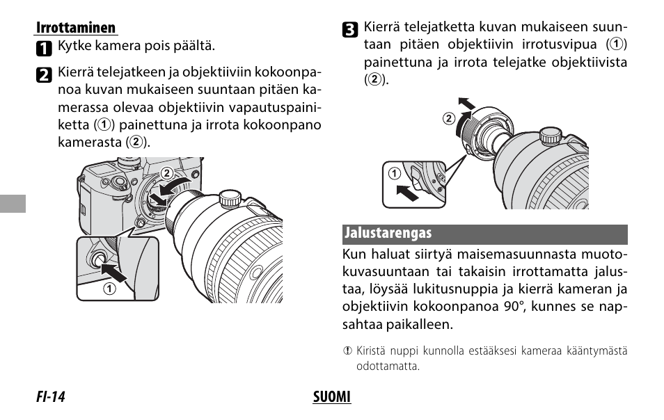 Fi-14 suomi irrottaminen, Jalustarengas | FujiFilm XF 200mm f/2 R LM OIS WR Lens with XF 1.4x TC F2 WR Teleconverter Kit User Manual | Page 134 / 256