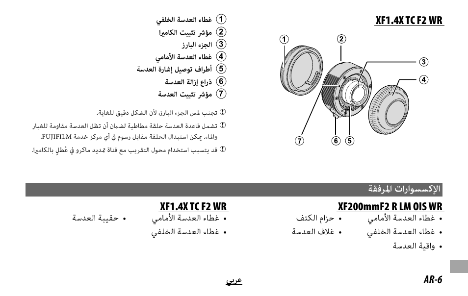 ﺔﻘﻓﺮﳌا تاراﻮﺴﺴﻛﻹا | FujiFilm XF 200mm f/2 R LM OIS WR Lens with XF 1.4x TC F2 WR Teleconverter Kit User Manual | Page 249 / 256