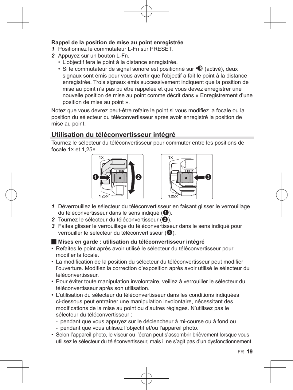 Utilisation du téléconvertisseur intégré | OM SYSTEM M. Zuiko 150-400mm f/4.5 TC 1.25 IS PRO Lens User Manual | Page 17 / 202