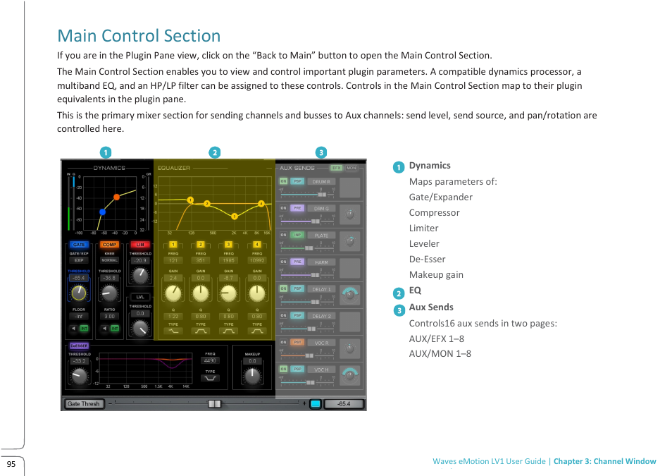 Main control section | Waves eMotion LV1 64-Channel Mixer with Axis One Custom Computer User Manual | Page 100 / 220