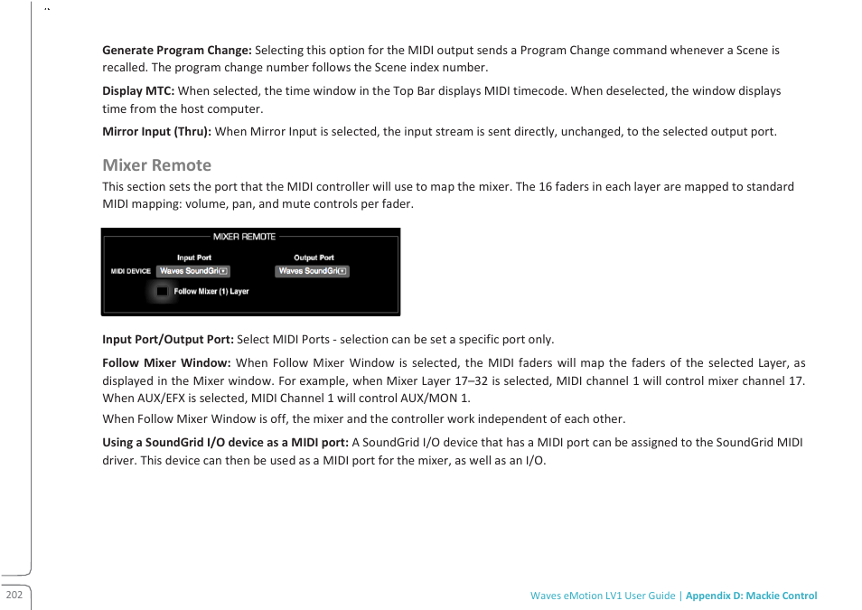 Mixer remote | Waves eMotion LV1 64-Channel Mixer with Axis One Custom Computer User Manual | Page 207 / 220