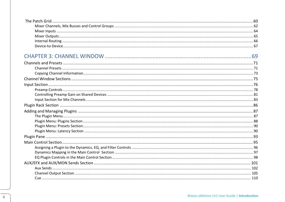 Chapter 3: channel window | Waves eMotion LV1 64-Channel Mixer with Axis One Custom Computer User Manual | Page 3 / 220