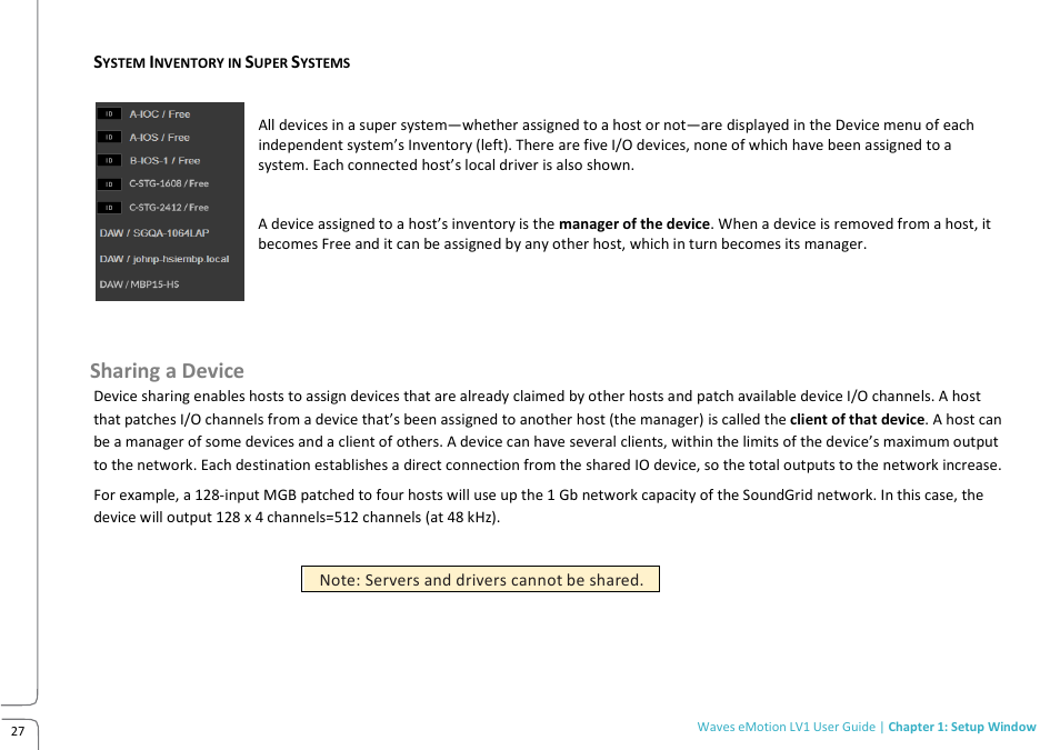 Sharing a device | Waves eMotion LV1 64-Channel Mixer with Axis One Custom Computer User Manual | Page 32 / 220