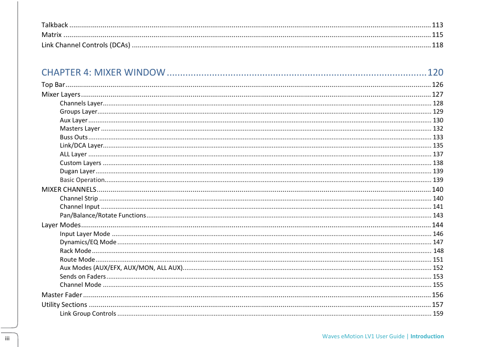 Chapter 4: mixer window | Waves eMotion LV1 64-Channel Mixer with Axis One Custom Computer User Manual | Page 4 / 220