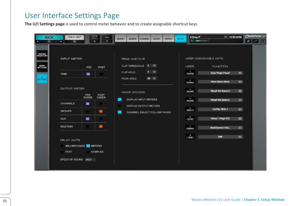 User interface settings page | Waves eMotion LV1 64-Channel Mixer with Axis One Custom Computer User Manual | Page 56 / 220