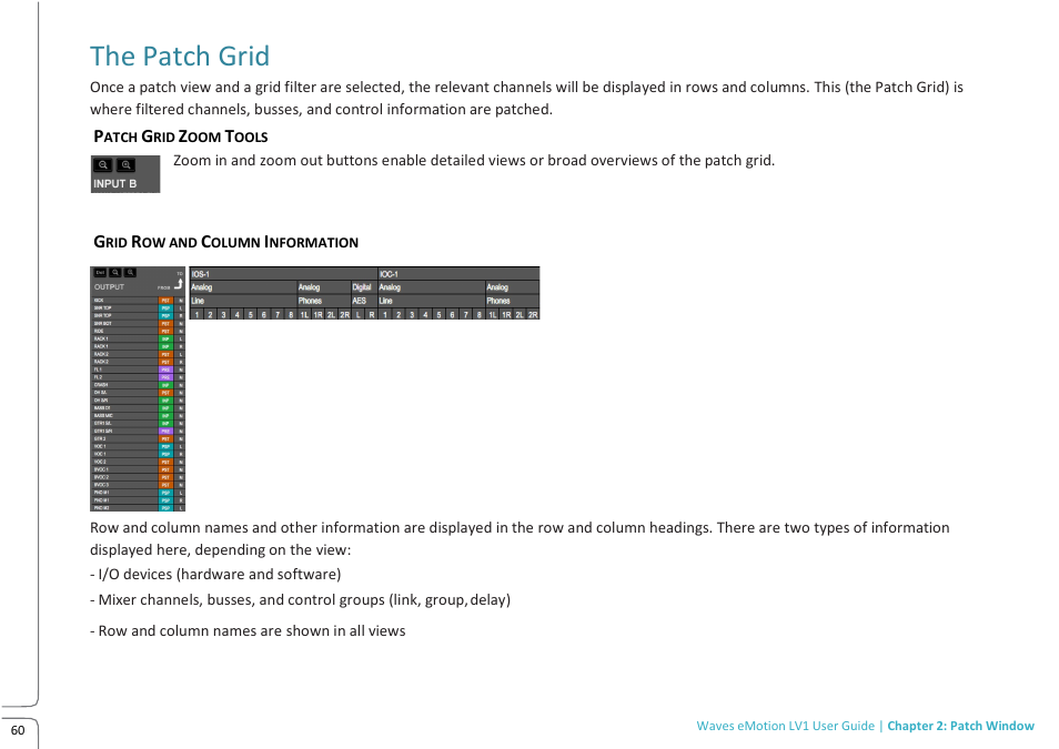 The patch grid | Waves eMotion LV1 64-Channel Mixer with Axis One Custom Computer User Manual | Page 65 / 220