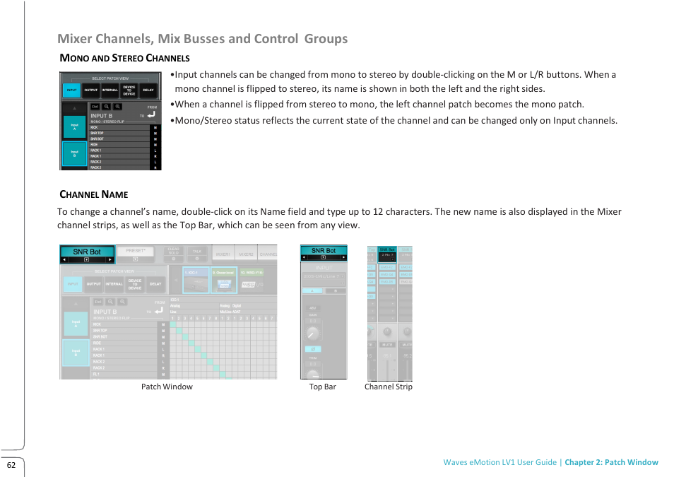 Acr15412937299840-214626.tmp, Lv1 main build preview 10.09f, Mixer channels, mix busses and control groups | Waves eMotion LV1 64-Channel Mixer with Axis One Custom Computer User Manual | Page 67 / 220
