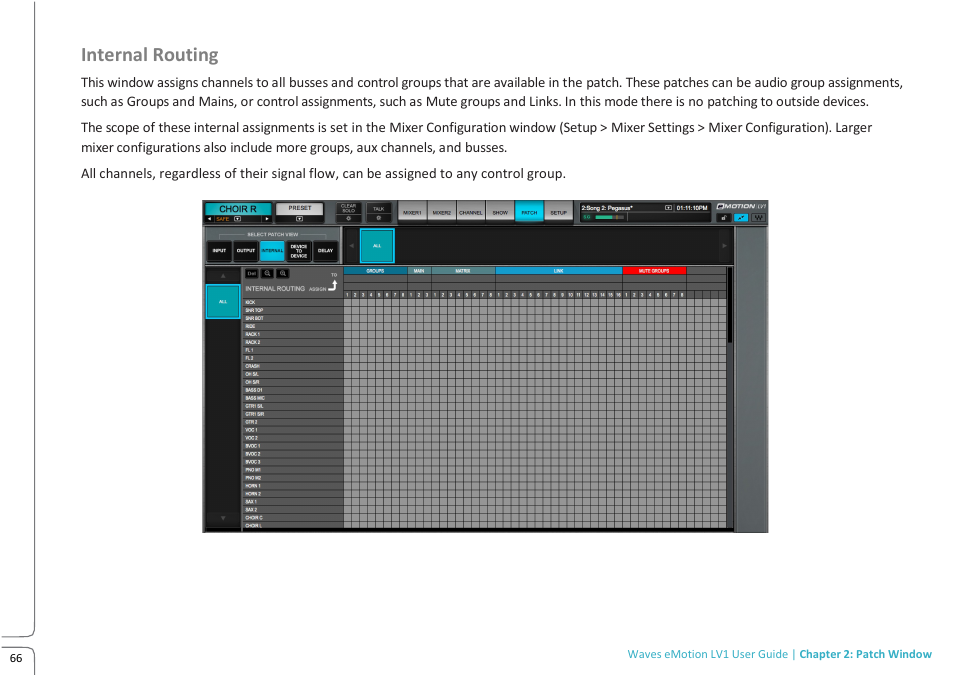 Internal routing | Waves eMotion LV1 64-Channel Mixer with Axis One Custom Computer User Manual | Page 71 / 220