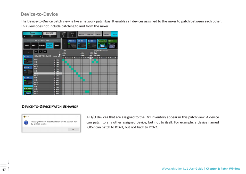 Device-to-device | Waves eMotion LV1 64-Channel Mixer with Axis One Custom Computer User Manual | Page 72 / 220