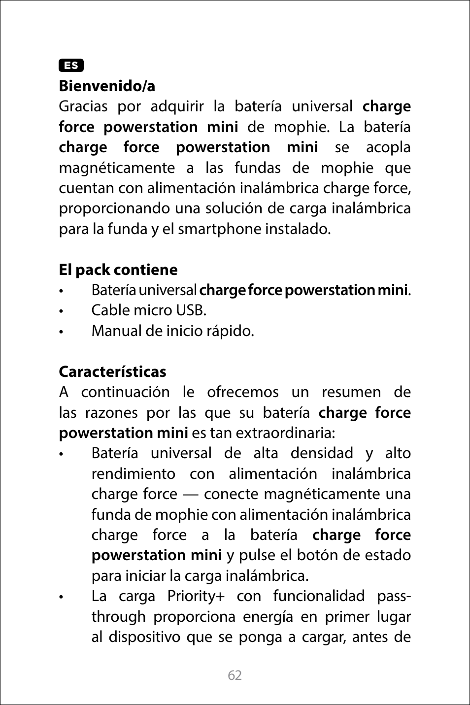 Spanish | mophie Galaxy S8+ charge force case & powerstation mini User Manual | Page 62 / 171