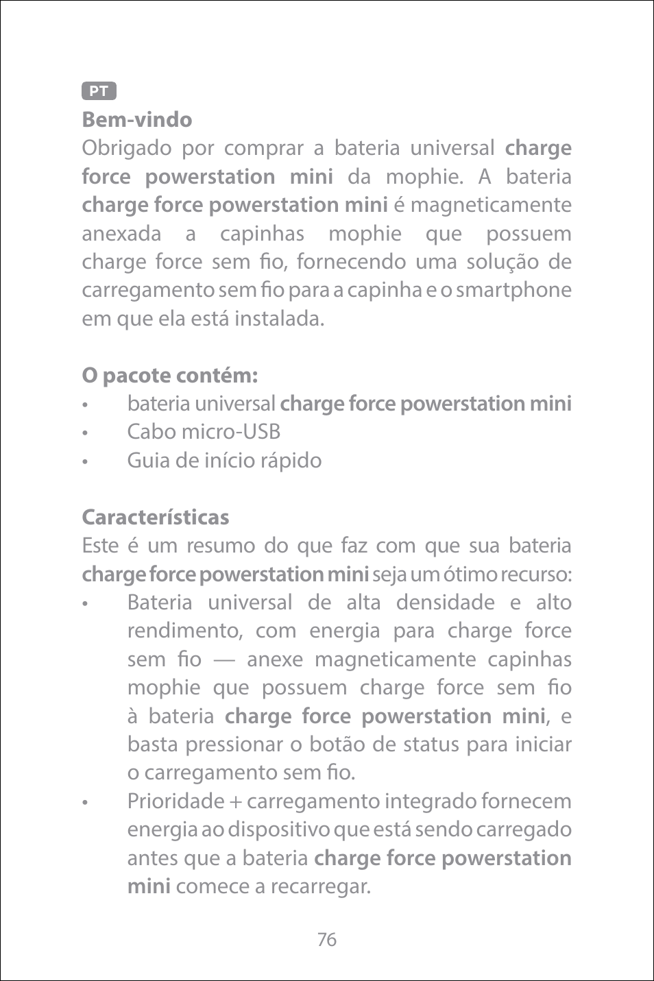 Portuguese | mophie Galaxy S8+ charge force case & powerstation mini User Manual | Page 76 / 171