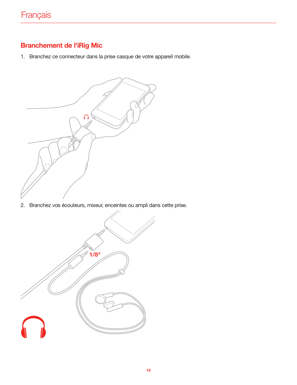 Branchement de l’irig mic, Français | IK Multimedia iRig Mic User Manual | Page 14 / 61