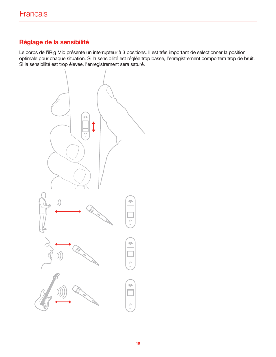 Réglage de la sensibilité, Français | IK Multimedia iRig Mic User Manual | Page 18 / 61