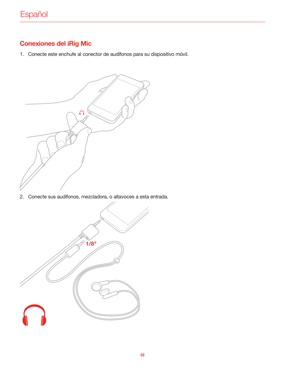 Conexiones del irig mic, Español | IK Multimedia iRig Mic User Manual | Page 22 / 61